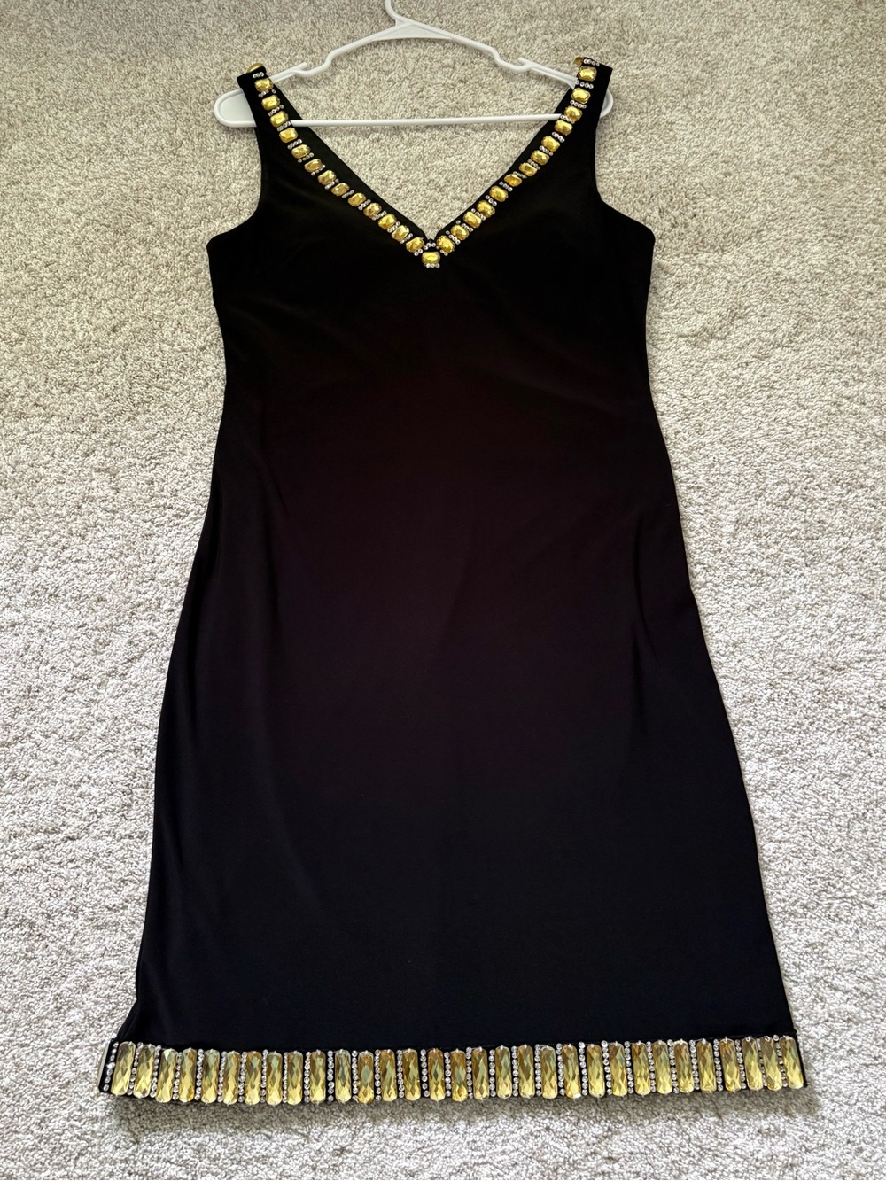 Basix Black Label Womens rhinestone V-Neck & hem Cocktail party Mini Dress Sz 12